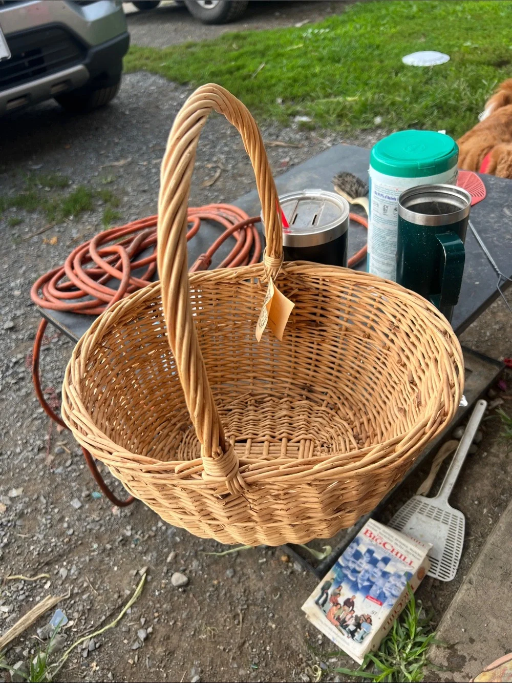 Vintage Woven Natural Brown Handled Willow Basket - Home Accents